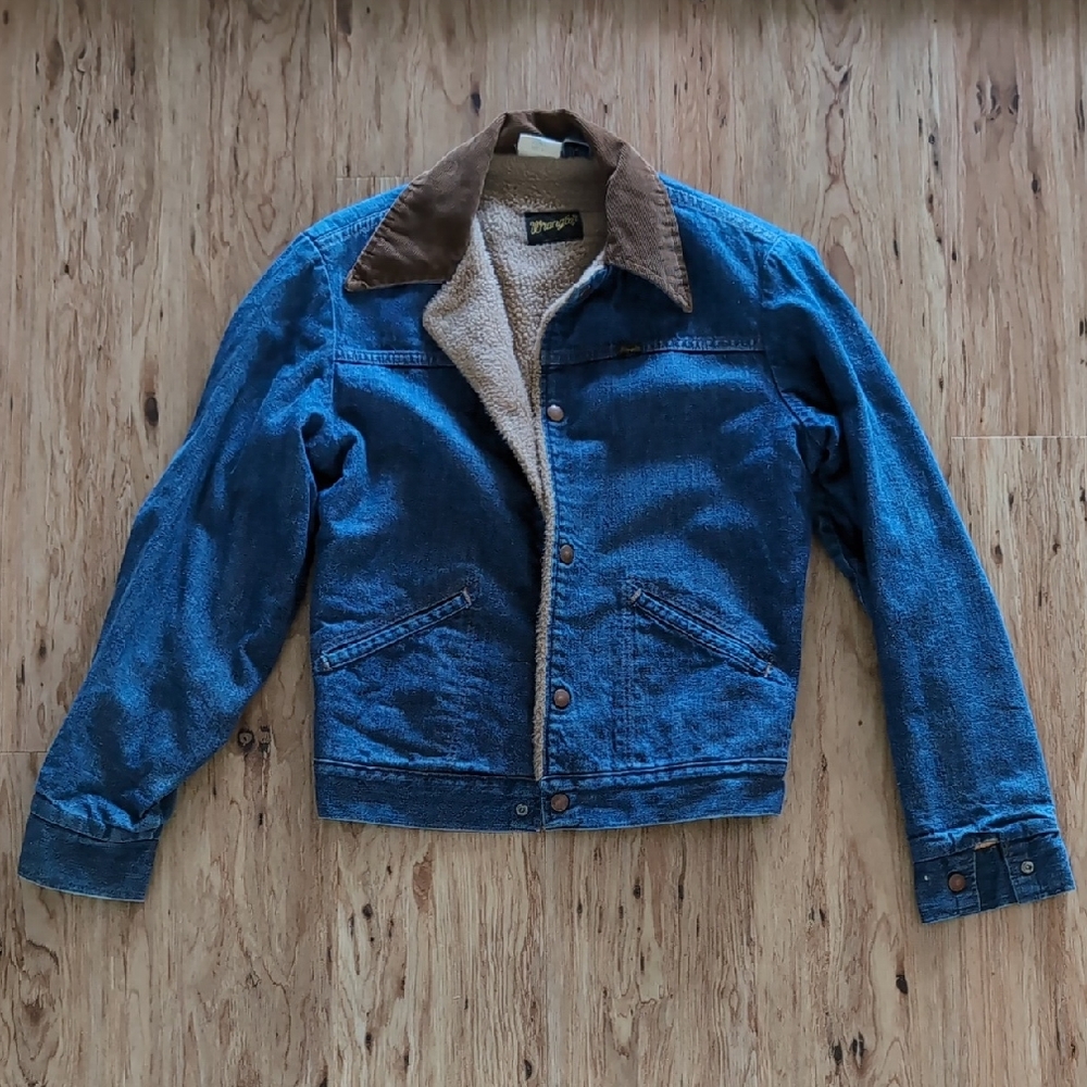 Wrangler Blue Denim Jacket with Brown Corduroy Collar, Sz.34